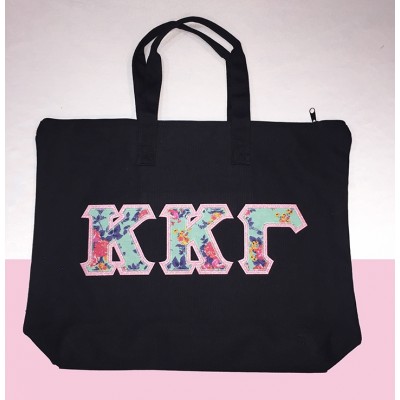 Sorority Jumbo Tote Bag With Pink And Mint Floral Letters