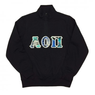 Alpha Omicron Pi Quarter Zip Sweatshirt With Vera Bradley Camofloral Stitch Letters
