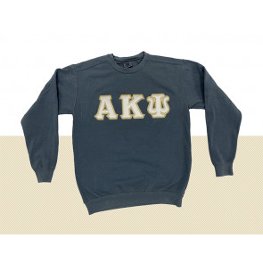 Alpha Kappa Psi Comfort Colors Greek Sweatshirt With White And Metallic Gold Stitch Letters