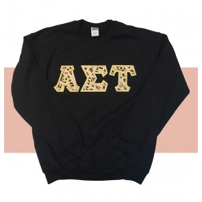 Greek Crewneck Sweatshirt With Blushing Leopard Letters