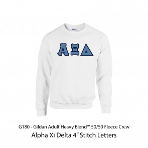 Alpha Xi Delta Sorority Sweatshirt With Columbia Blue And Navy Stitch Letters 