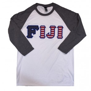 Fraternity Raglan Tee With American Flag Stitch Letters