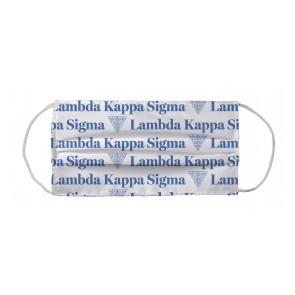 Lambda Kappa Sigma Sorority Face Mask Coverlet - Horizontal Logo White Columbia Blue