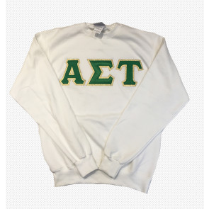 Alpha Sigma Tau Sweatshirt With Kelly Green And Metallic Gold Letters 