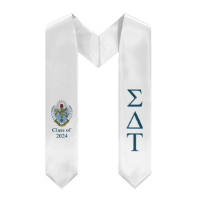 Sigma Delta Tau - Crest - Class of 2024 Graduation Stole - White, Old Blue & Light Blue