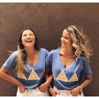 Delta Delta Delta Bella + Canvas Ladies' Slouchy V-Neck T-Shirt With Stitch Letters