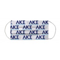 Lambda Kappa Sigma Sorority Face Mask Coverlet - Greek Letters Tagline White Dark Blue Light Blue