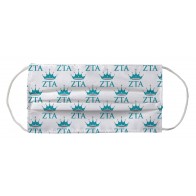 Zeta Tau Alpha Greek Face Mask Coverlet - Crown Greek Letters White Multi