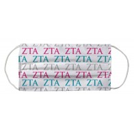 Zeta Tau Alpha Greek Face Mask Coverlet - Sorority Letters White Turquoise Gray Hot Pink